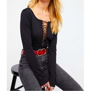 Free People We The Free Lace Up Top Black M